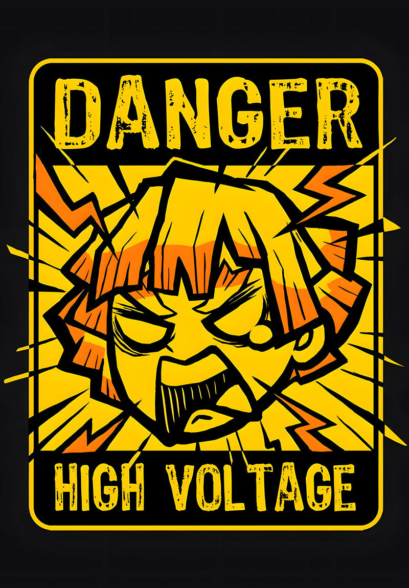Zenitsu High Voltage Demon Slayer anime metal poster on stainless steel by Chromaplate