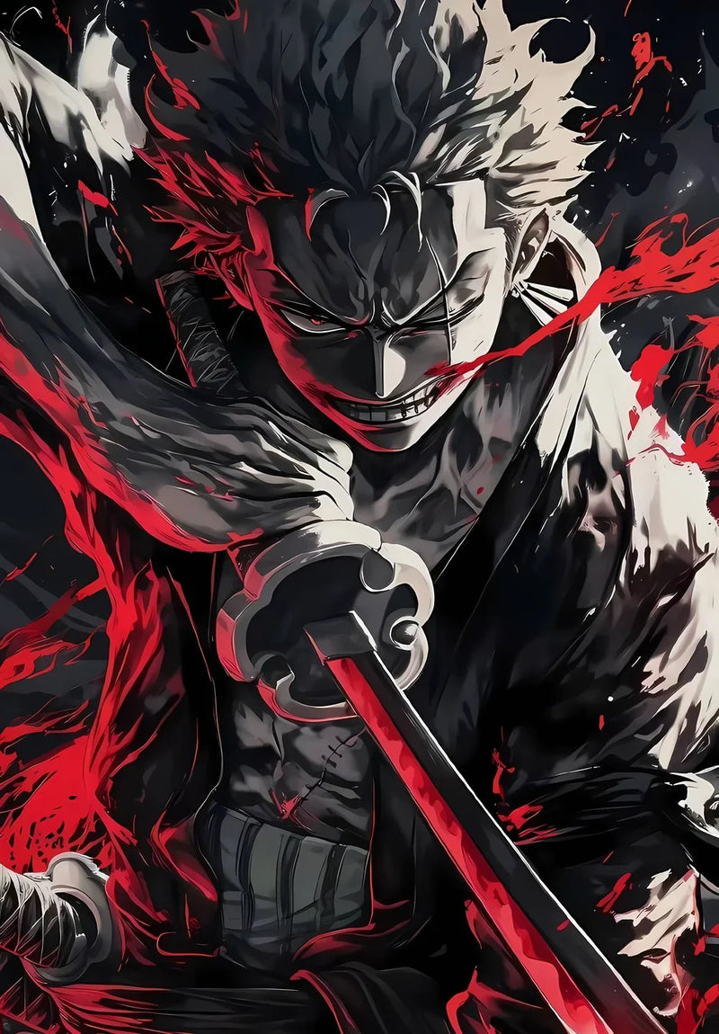 Zoro One Piece anime metal poster design 03 on stainless steel by Chromaplate