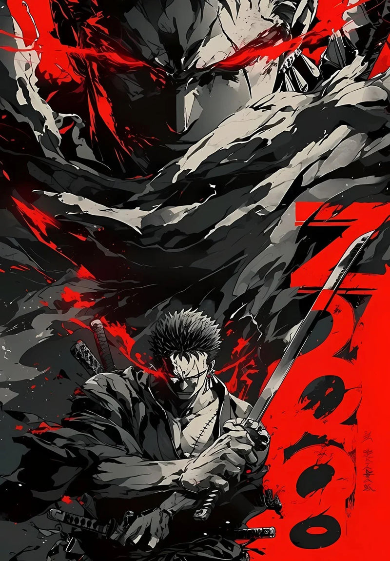 Zoro One Piece anime metal poster design 04 on stainless steel by Chromaplate