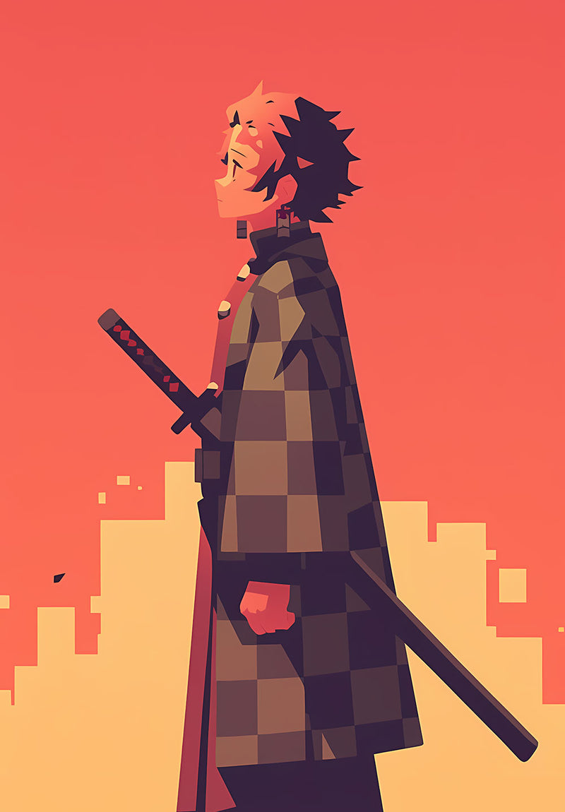Tanjiro Demon Slayer anime metal poster design 04 on stainless steel by Chromaplate