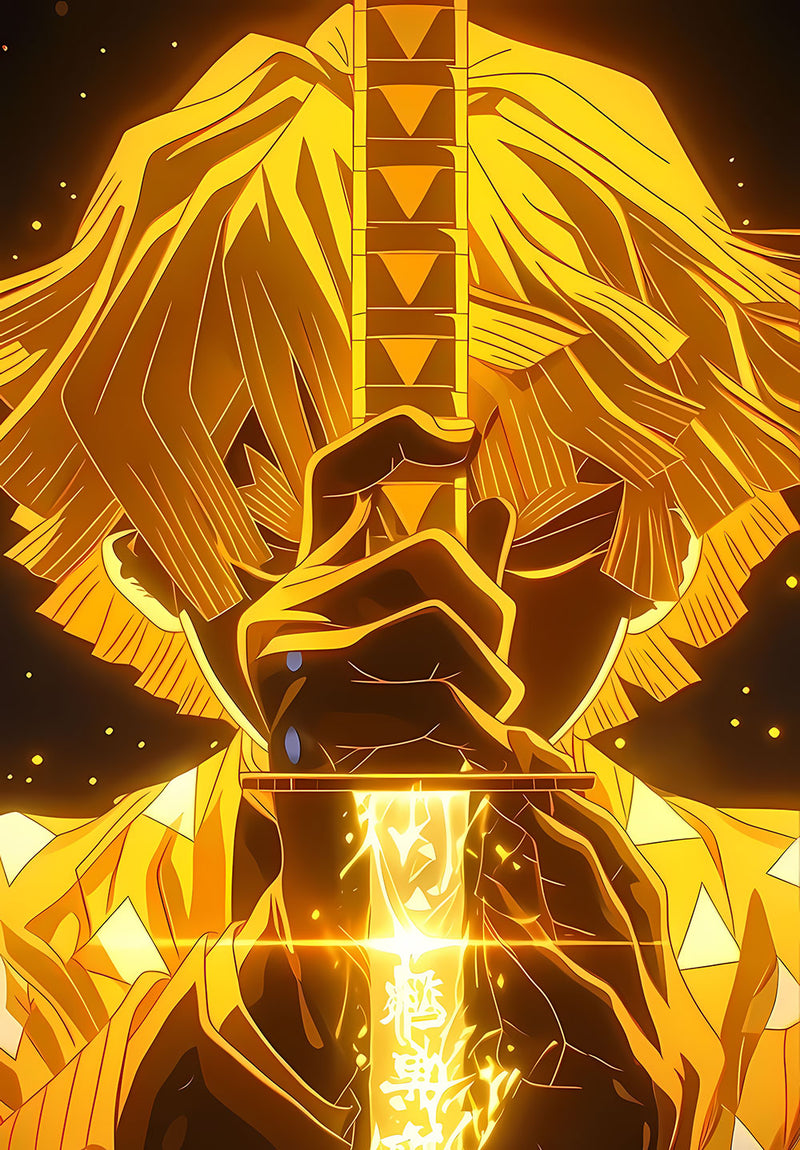Zenitsu Demon Slayer anime metal poster design 03 on stainless steel by Chromaplate