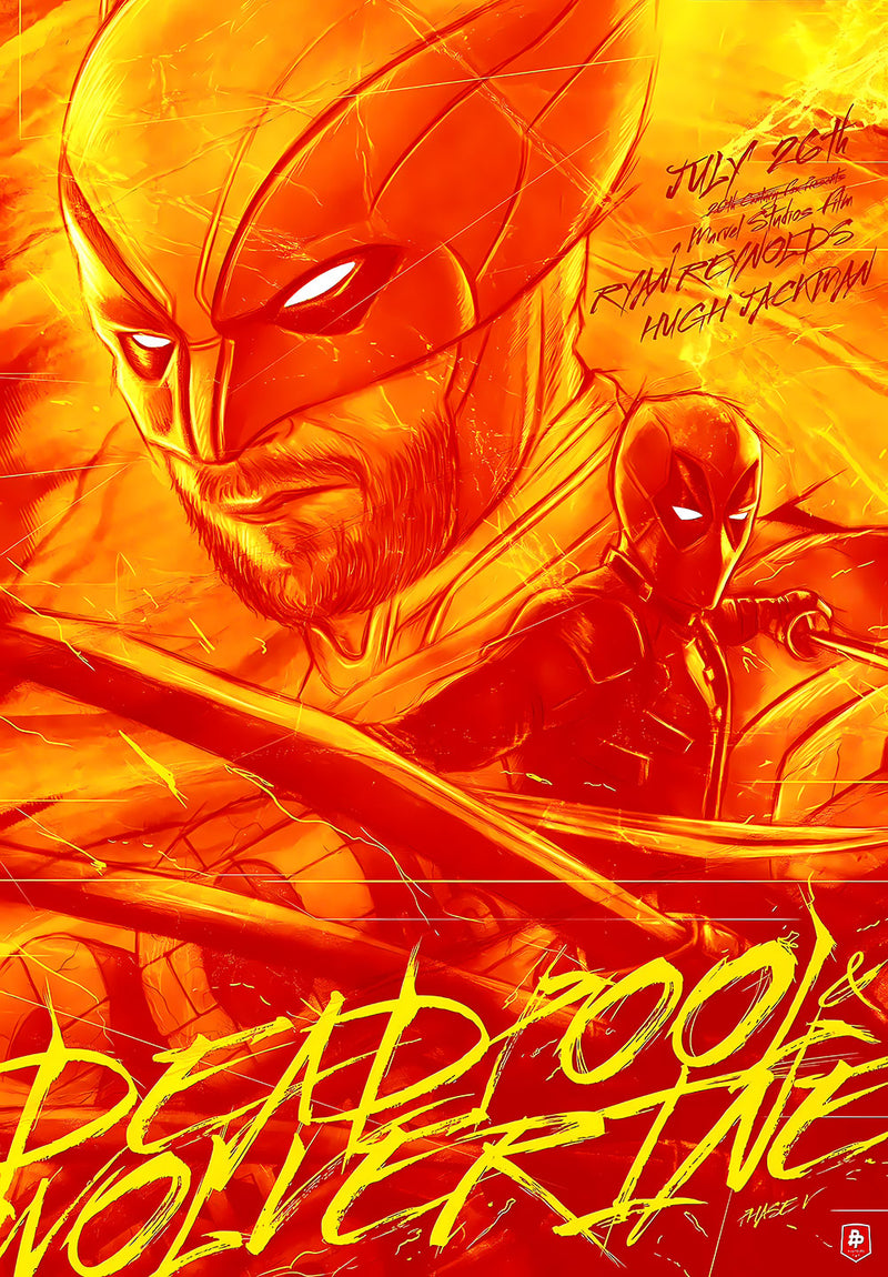 Deadpool & Wolverine comic metal poster design 03 on stainless steel by Chromaplate