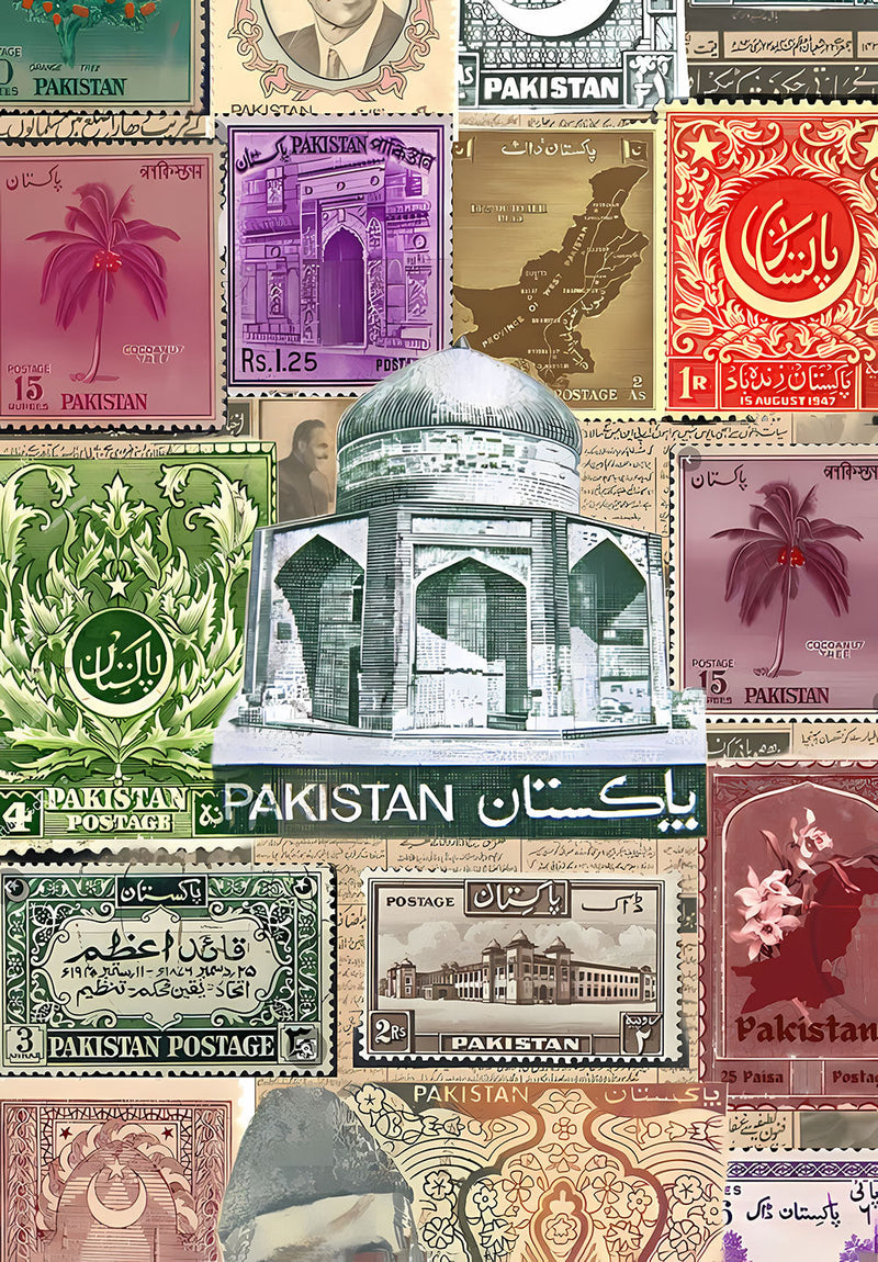 Pakistan Stamps wall metal poster design 01 on stainless steel by Chromaplate