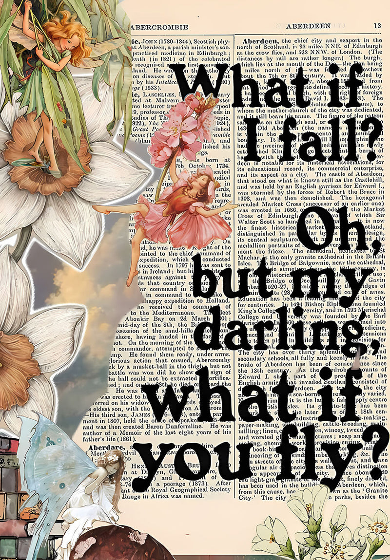 What if I fall? Oh, but what if you fly? motivational metal poster design 01 on stainless steel by Chromaplate