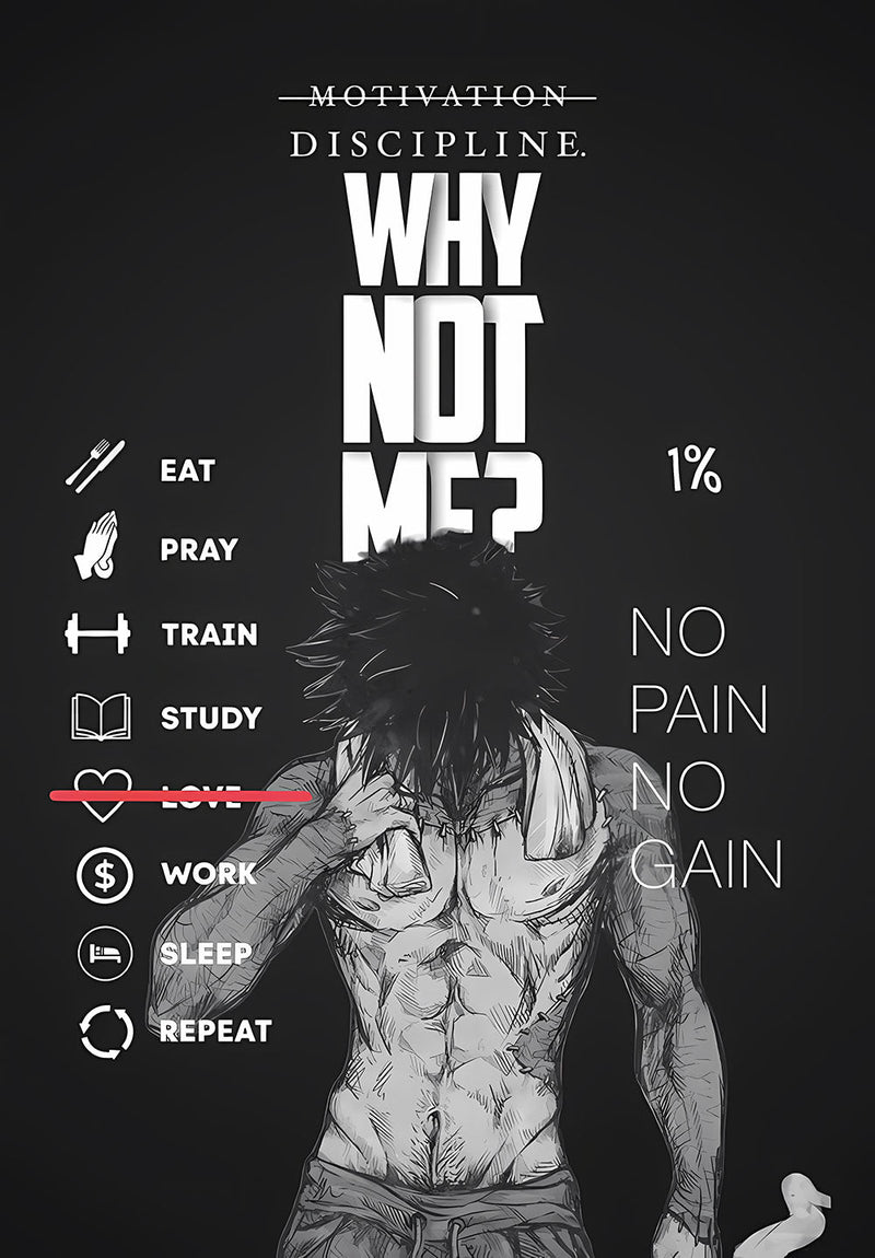 Why Not Me - Discipline motivational metal poster on stainless steel by Chromaplate