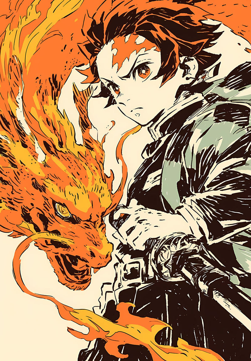 Tanjiro Demon Slayer anime metal poster design 02 on stainless steel by Chromaplate