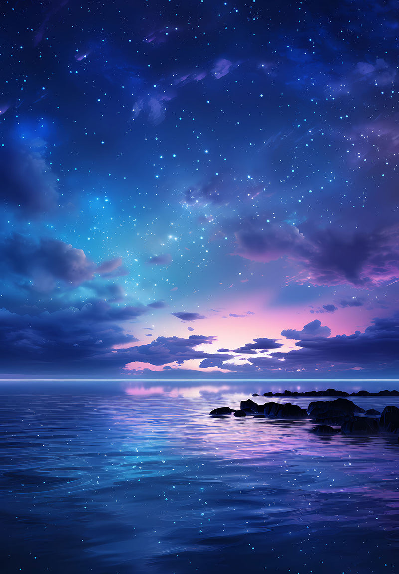 Night Sky Blue & Purple nature metal poster on stainless steel by Chromaplate