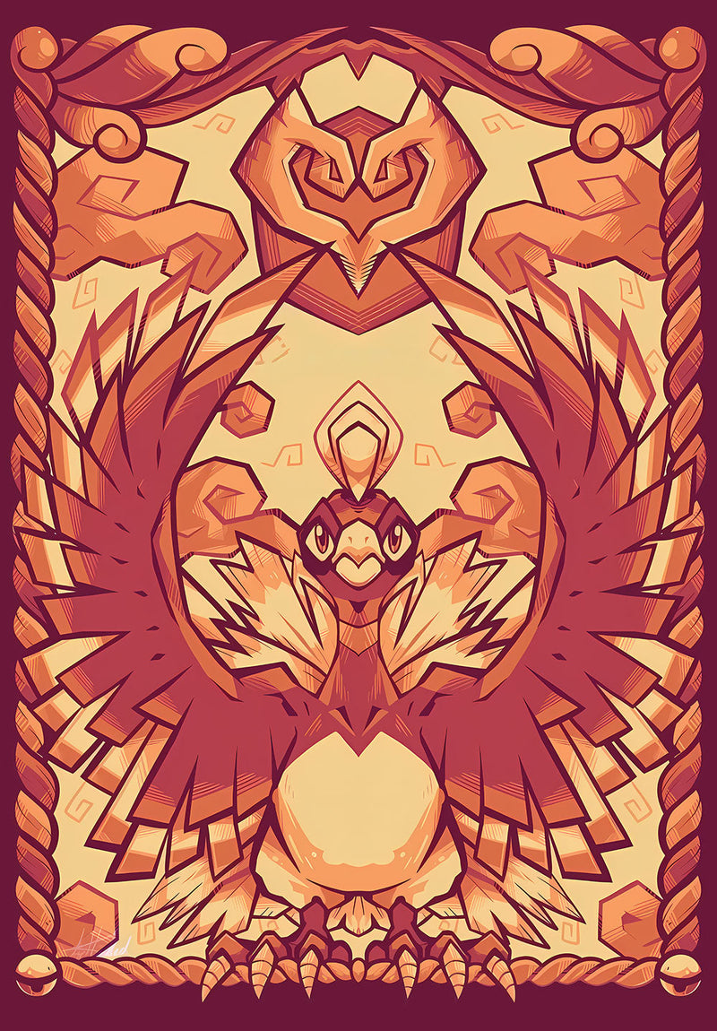 Ho-Oh Pokemon anime metal poster on stainless steel by Chromaplate