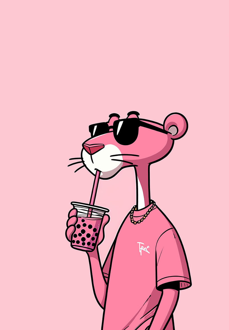 Pink Panther wall metal poster on stainless steel by Chromaplate