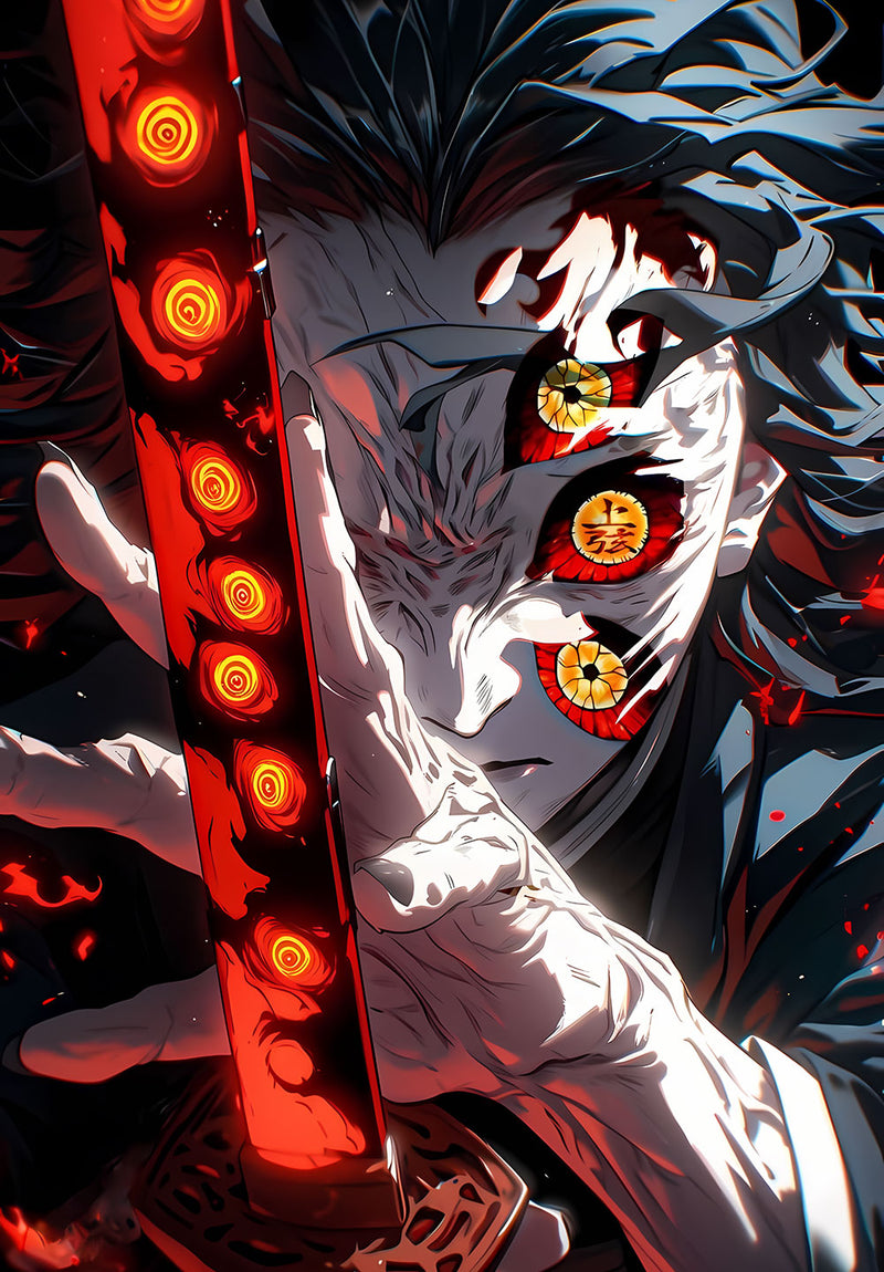 Kokushibo Demon Slayer anime metal poster on stainless steel by Chromaplate