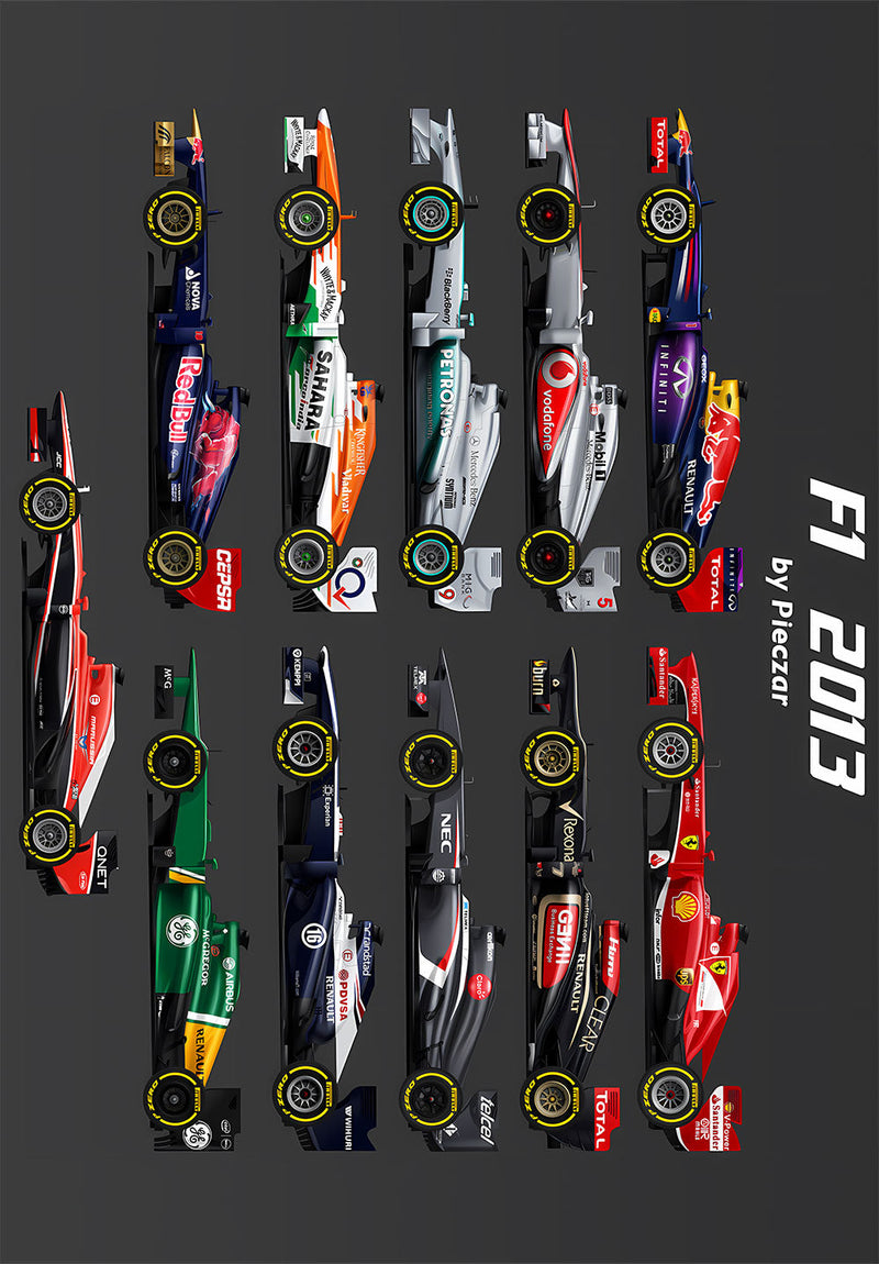 F1 Cars 2013 car metal poster on stainless steel by Chromaplate