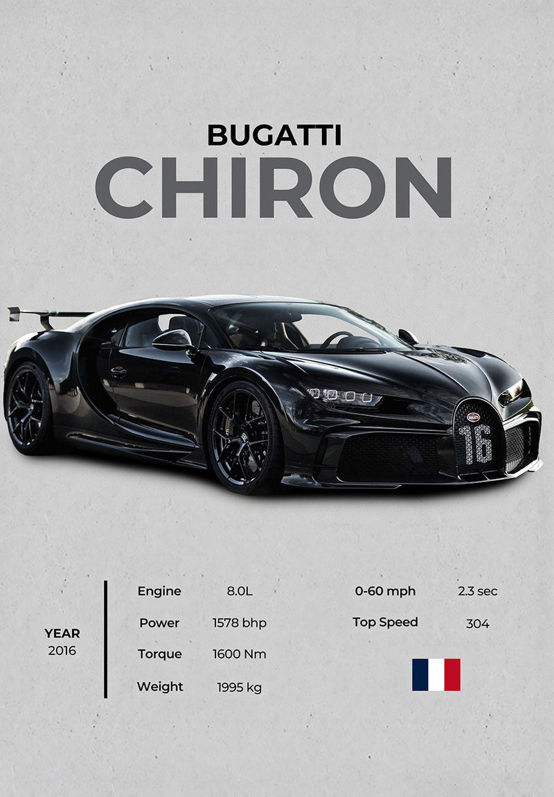 Bugatti Chrion car metal poster on stainless steel by Chromaplate