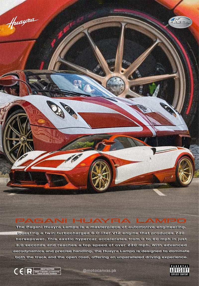 Pagani Huayra Lampo car metal poster on stainless steel by Chromaplate