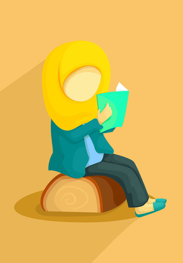 Muslim Girl Reading Book Illustration Poster
