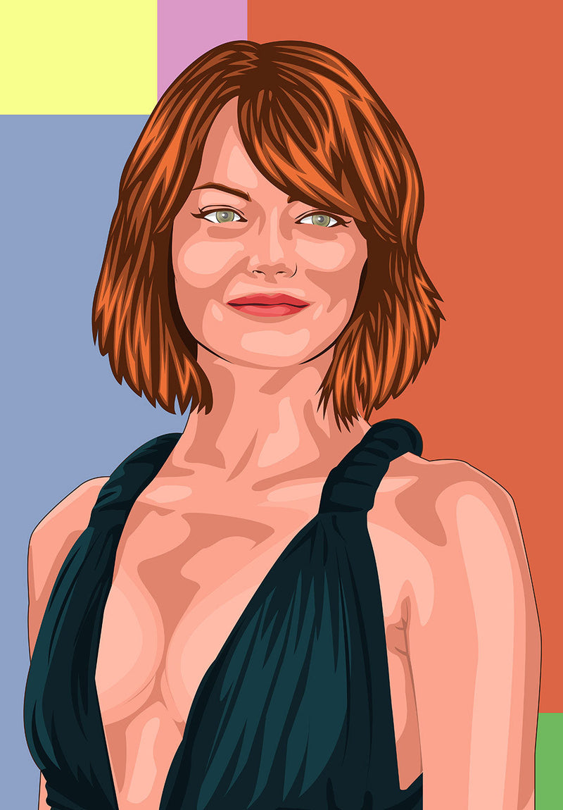 Emma Stone Potrait wall metal poster on stainless steel by Chromaplate