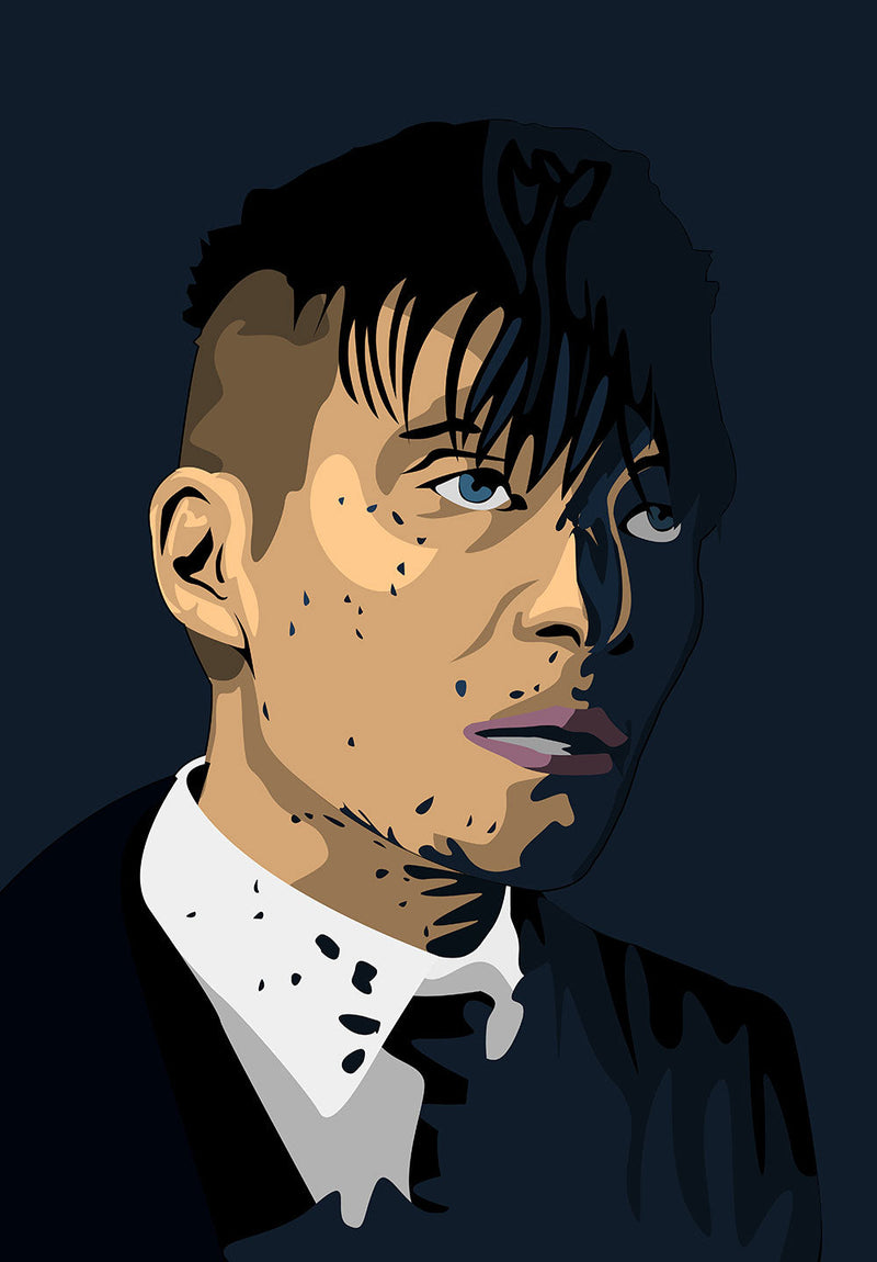 Tommy Shelby -Peaky Blinders Potrait wall metal poster design 02 on stainless steel by Chromaplate