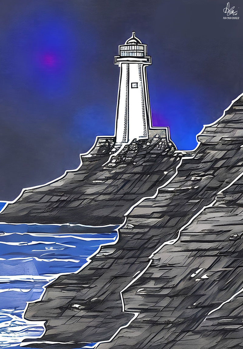 Blue Lighthouse nature metal poster on stainless steel by Chromaplate