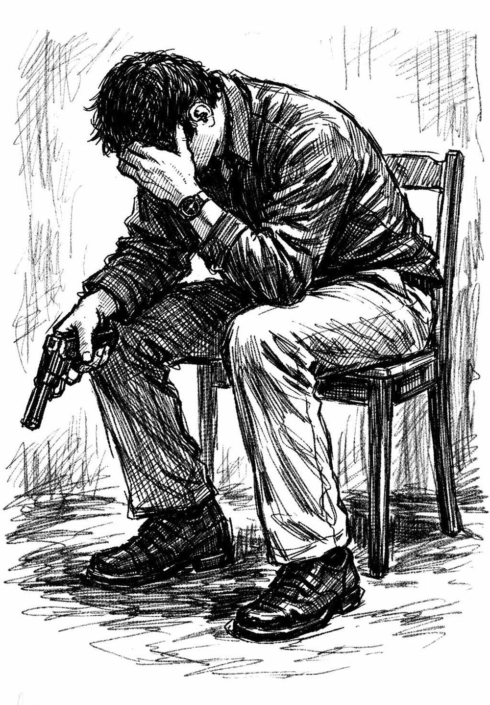 Seated Depressed Man Poster