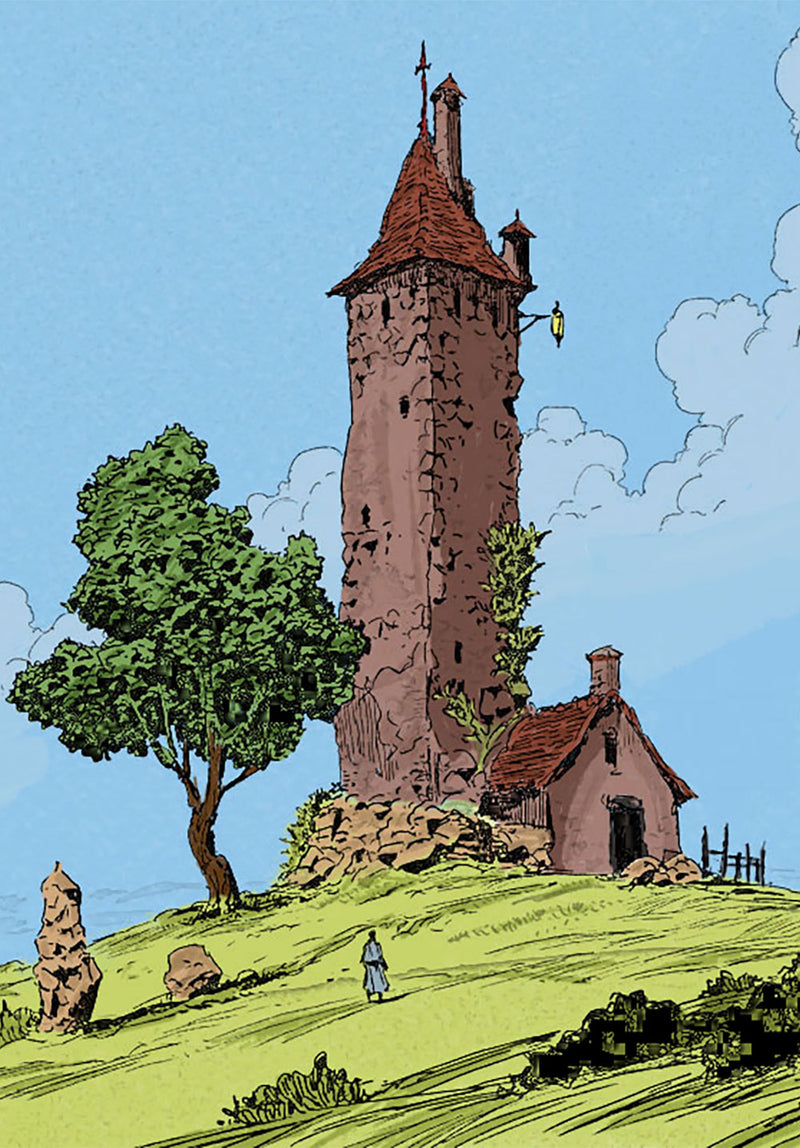 Hill Tower nature metal poster on stainless steel by Chromaplate