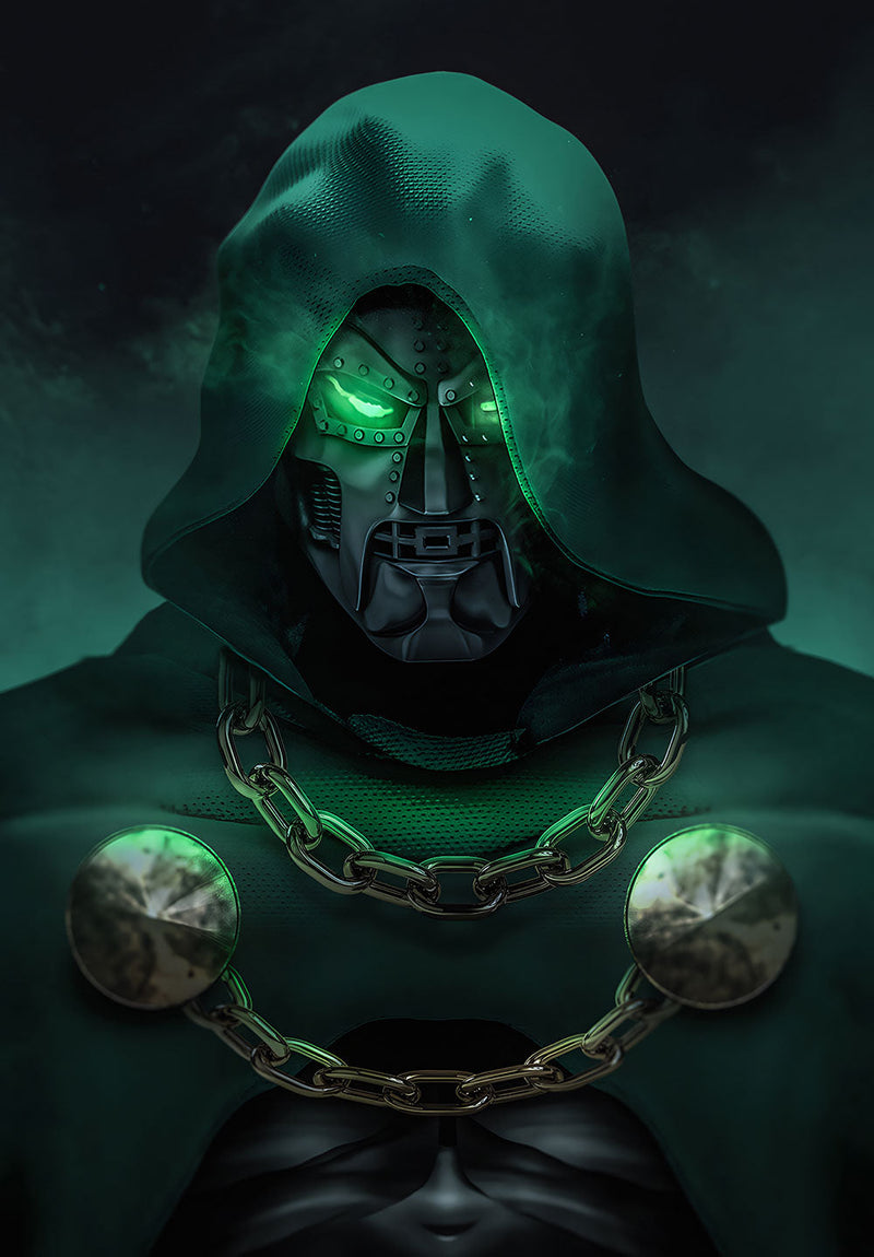 Doctor Doom comic metal poster design 02 on stainless steel by Chromaplate