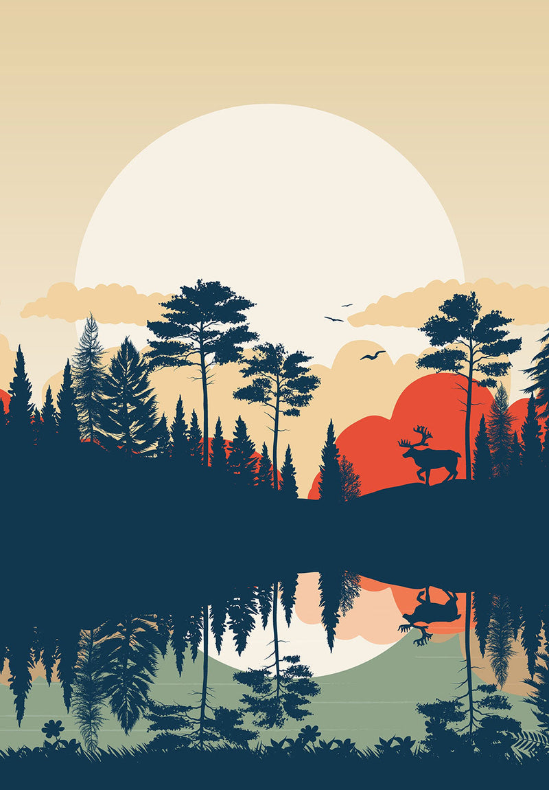 Lake Illustration Wall Art nature metal poster design 01 on stainless steel by Chromaplate