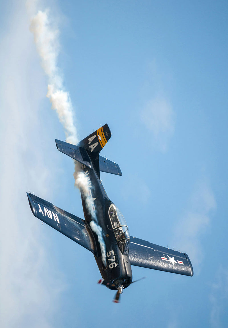 P51 Mustang Smoke aviation metal poster on stainless steel by Chromaplate