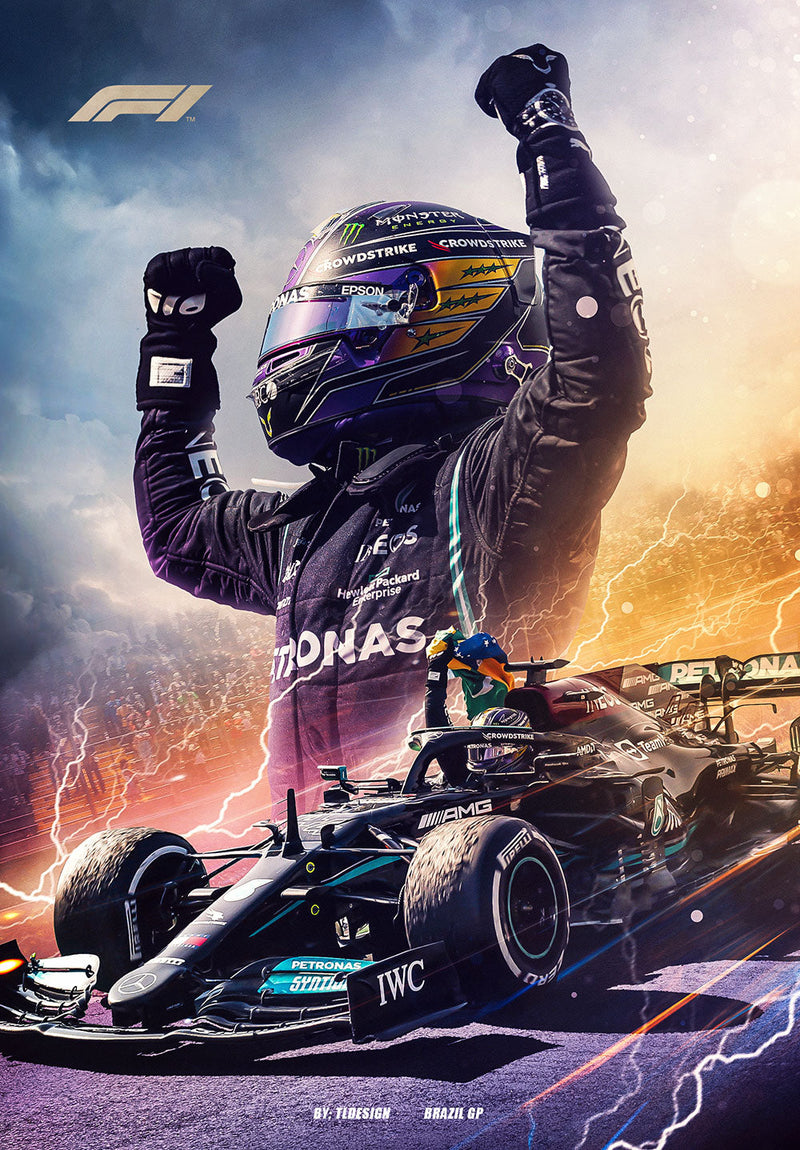 Lewis Hamilton F1 car metal poster on stainless steel by Chromaplate