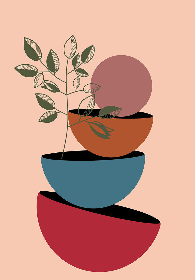 Modern Plant Bowls nature metal poster on stainless steel by Chromaplate