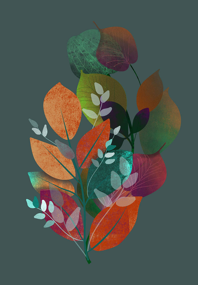 Modern Autumn Leaves nature metal poster on stainless steel by Chromaplate