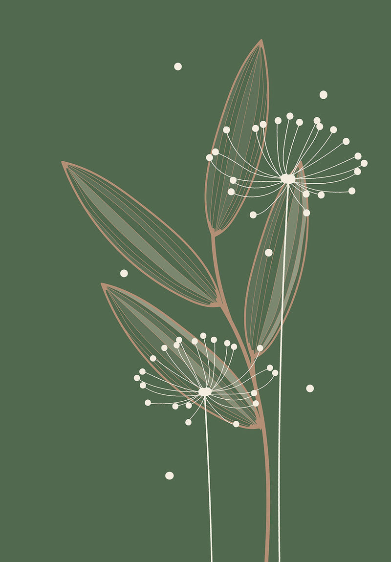 Modern Green Botanical nature metal poster on stainless steel by Chromaplate