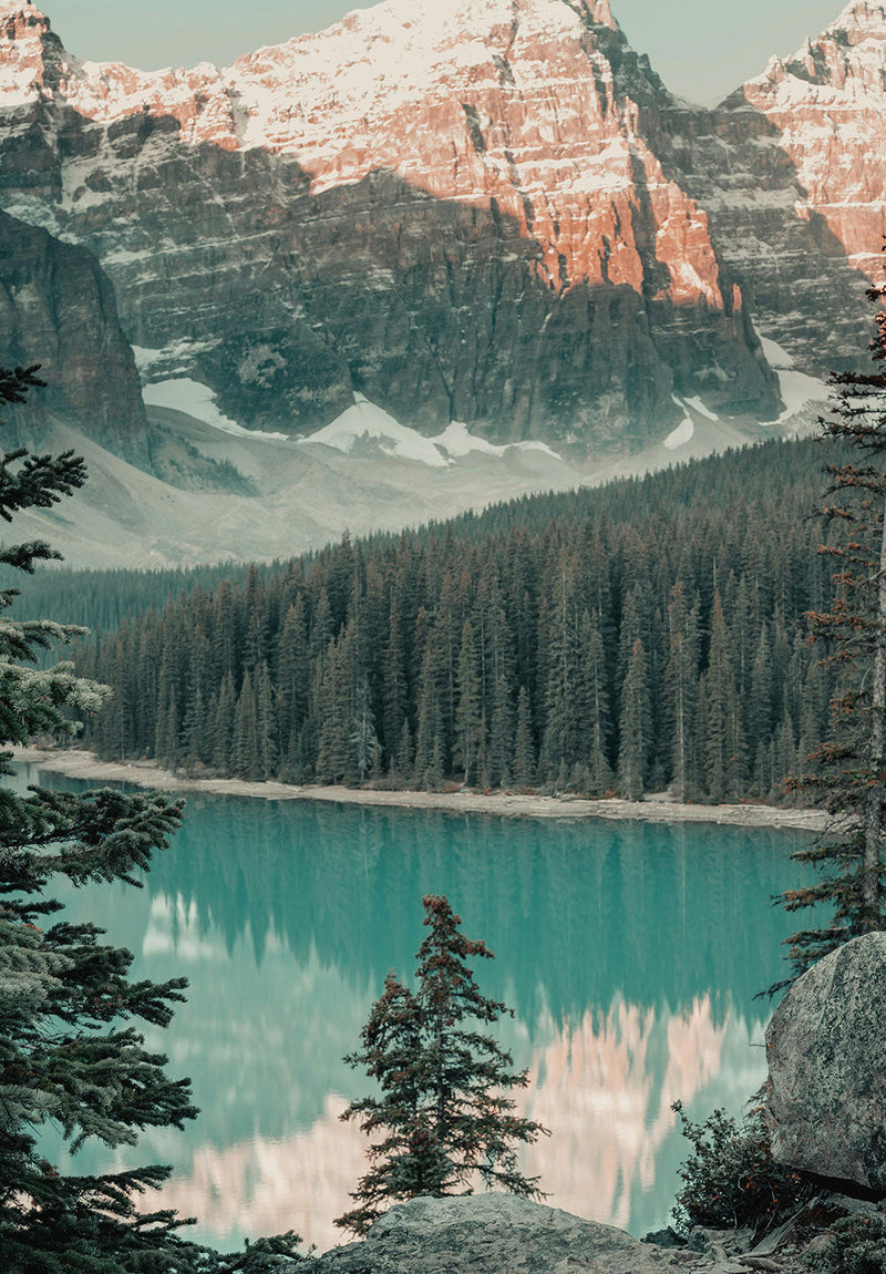 Mountains and Lake nature metal poster on stainless steel by Chromaplate