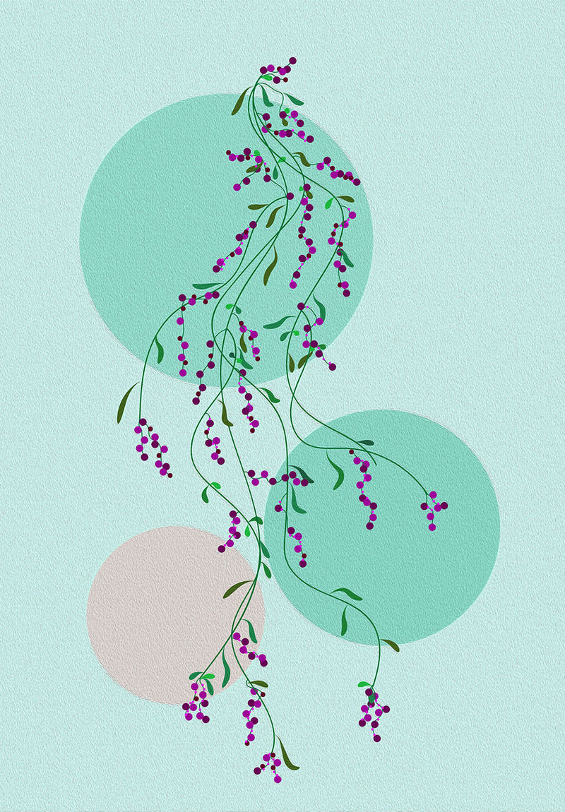 Modern Green Berries nature metal poster on stainless steel by Chromaplate