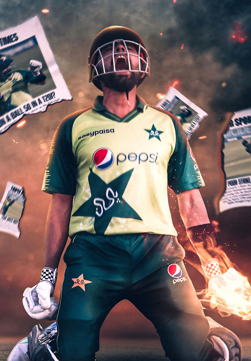 Babar Azam sports metal poster on stainless steel by Chromaplate