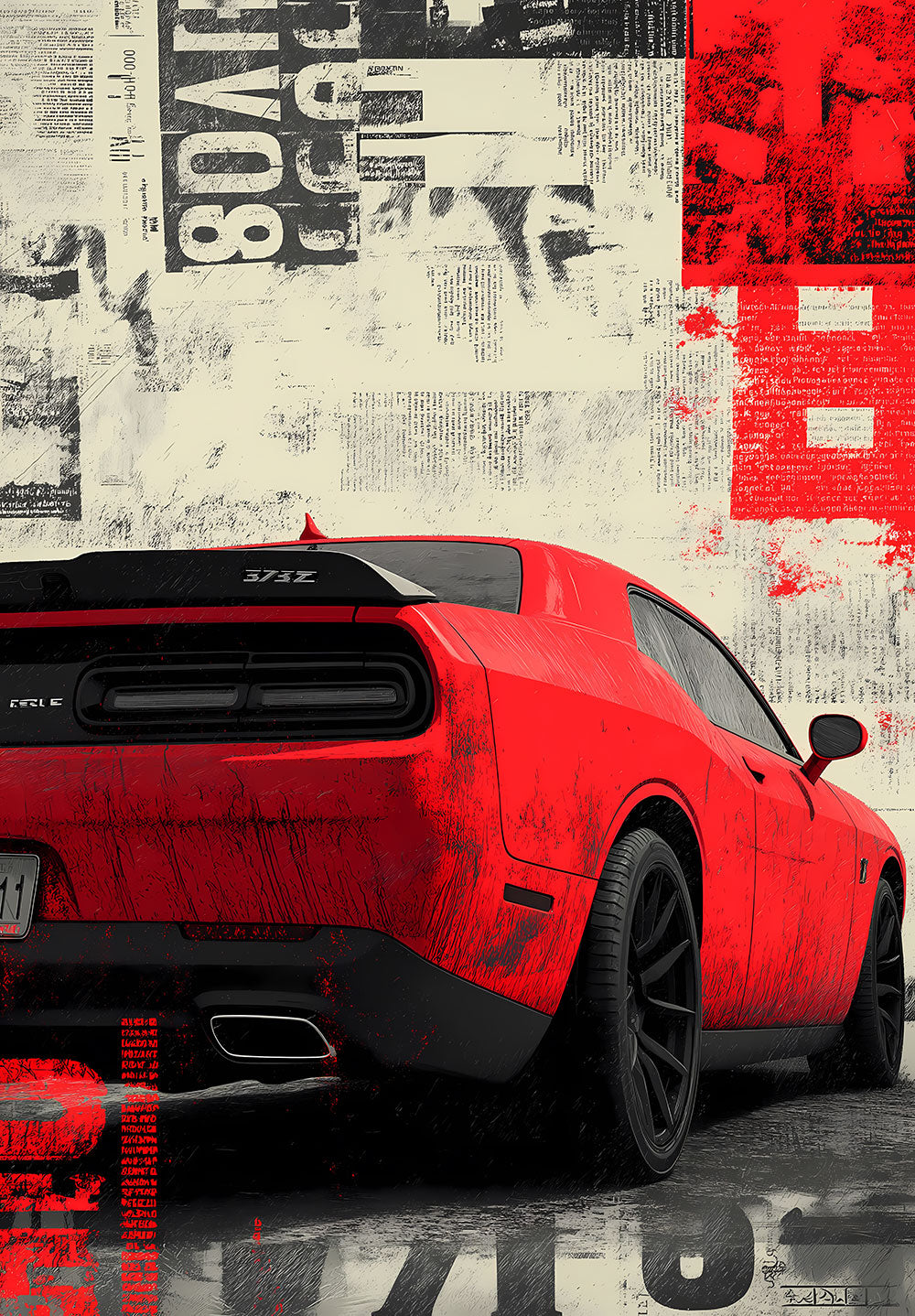 Red Muscle Car Performance Poster