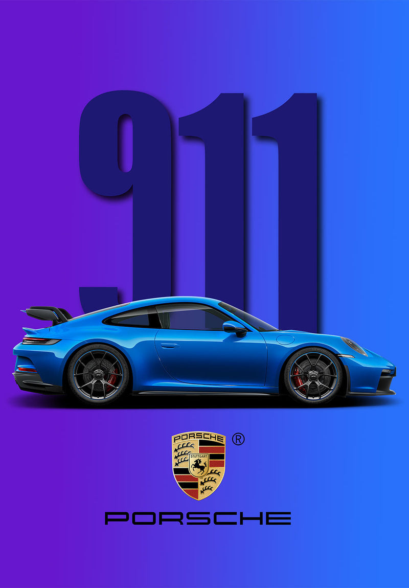 Porsche 911 car metal poster on stainless steel by Chromaplate