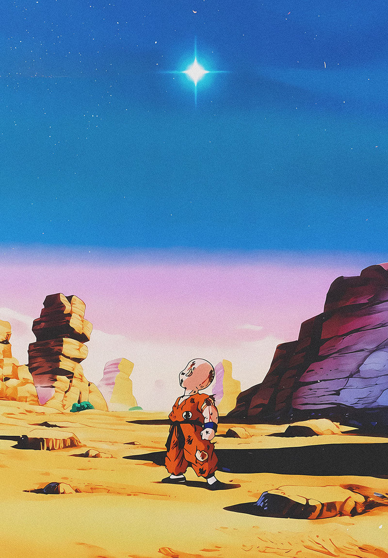 Krillin Dragon Ball Z anime metal poster on stainless steel by Chromaplate