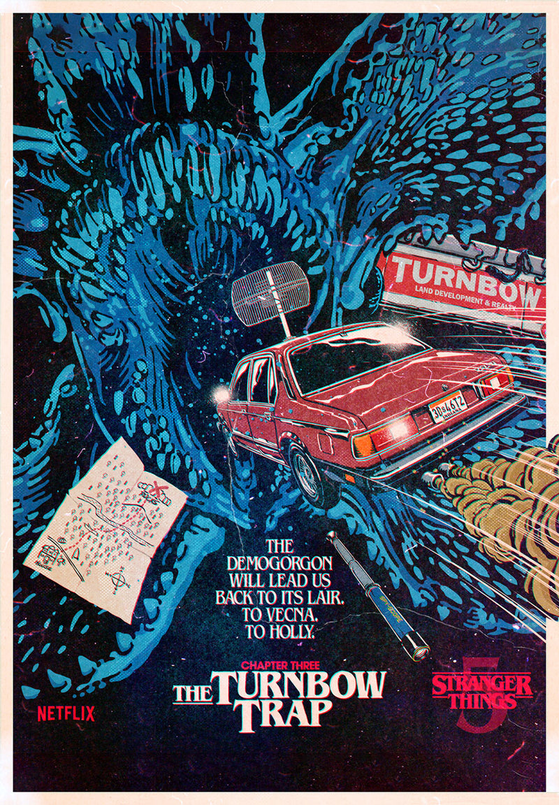 Stranger Things The Turnbow Trap movie metal poster on stainless steel by Chromaplate