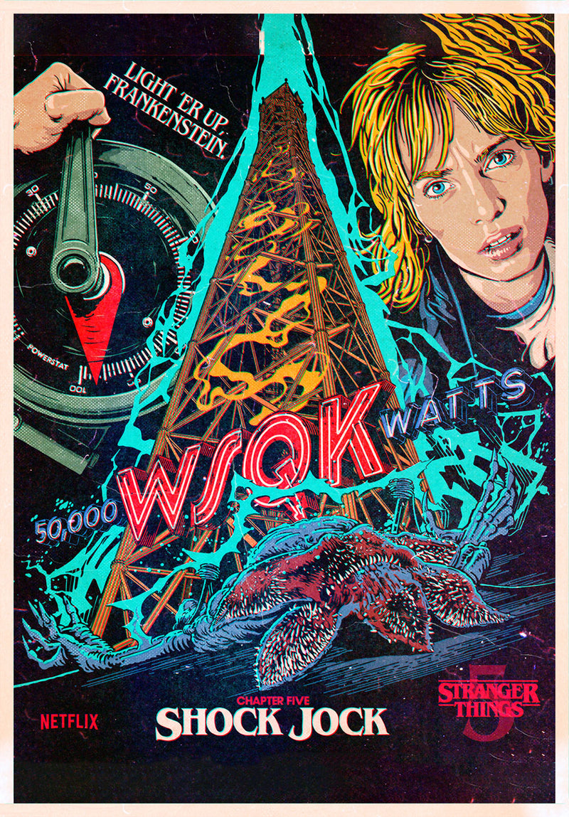 Stranger Things Shock Jock movie metal poster on stainless steel by Chromaplate