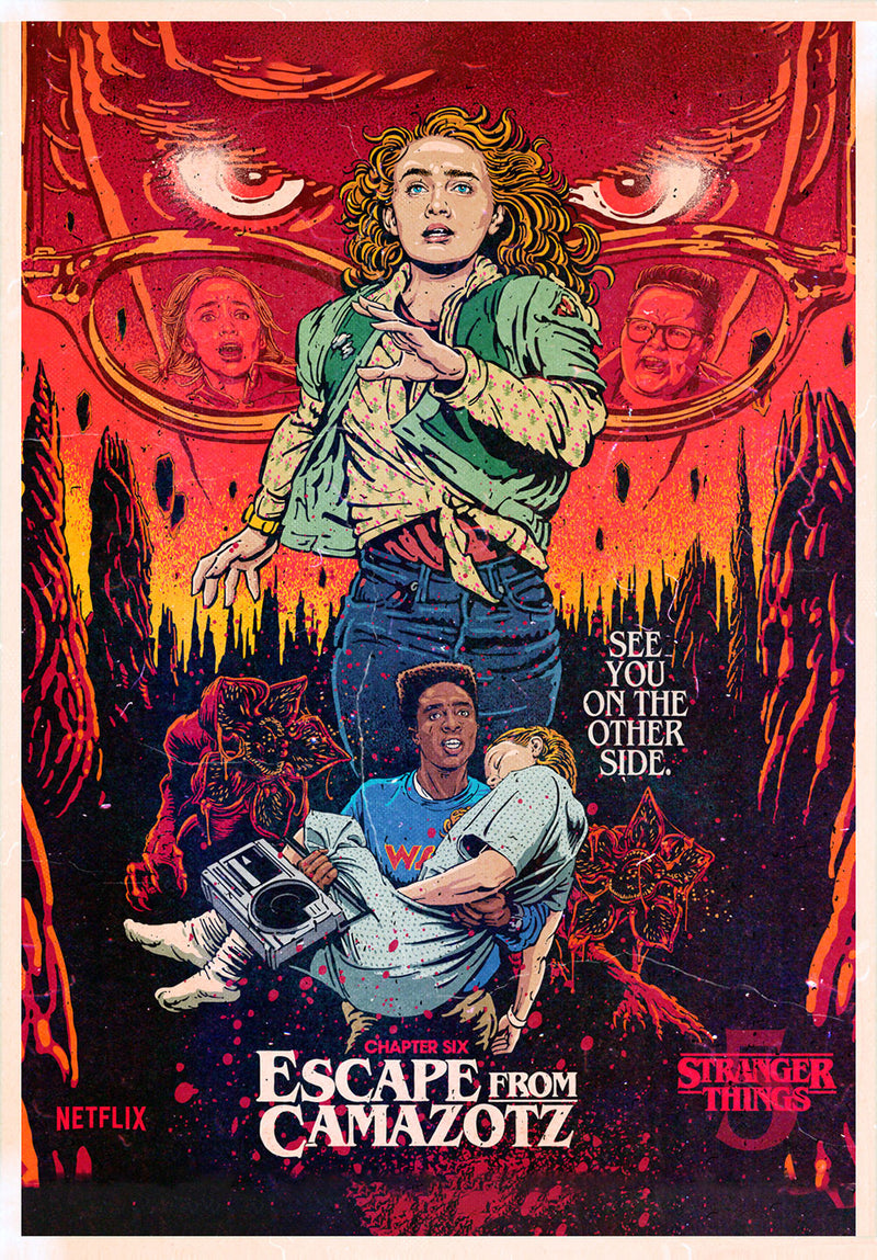 Stranger Things Escape From Camazotz movie metal poster on stainless steel by Chromaplate