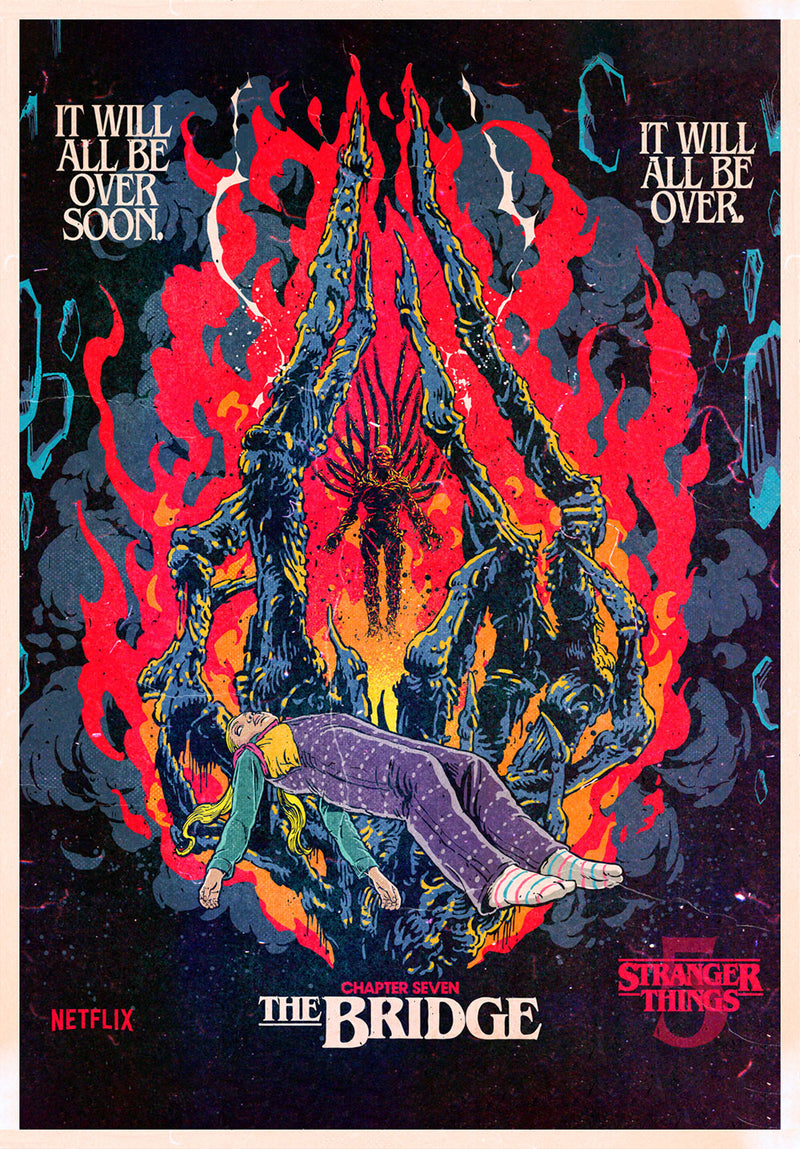 Stranger Things The Bridge movie metal poster on stainless steel by Chromaplate