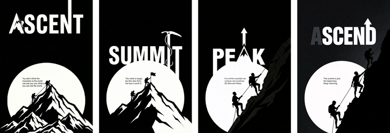 Summit Series: The Ascent Pack motivational metal poster on stainless steel by Chromaplate