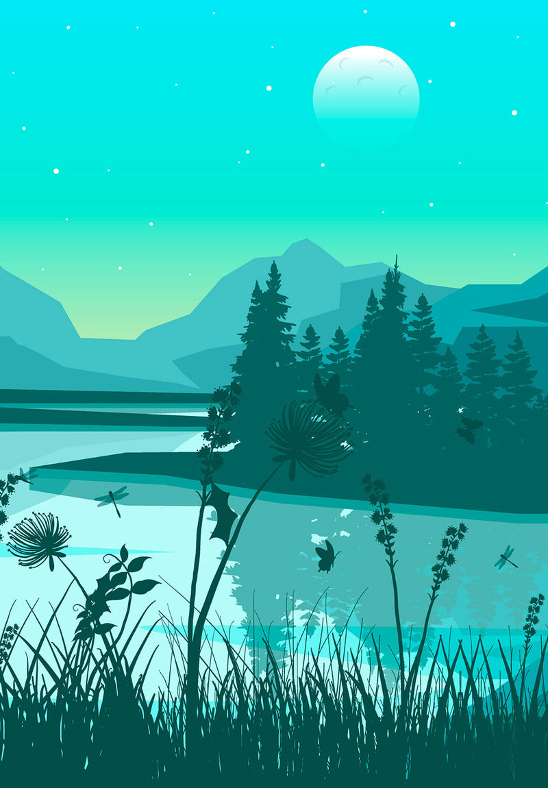 Lake Illustration Wall Art nature metal poster design 02 on stainless steel by Chromaplate