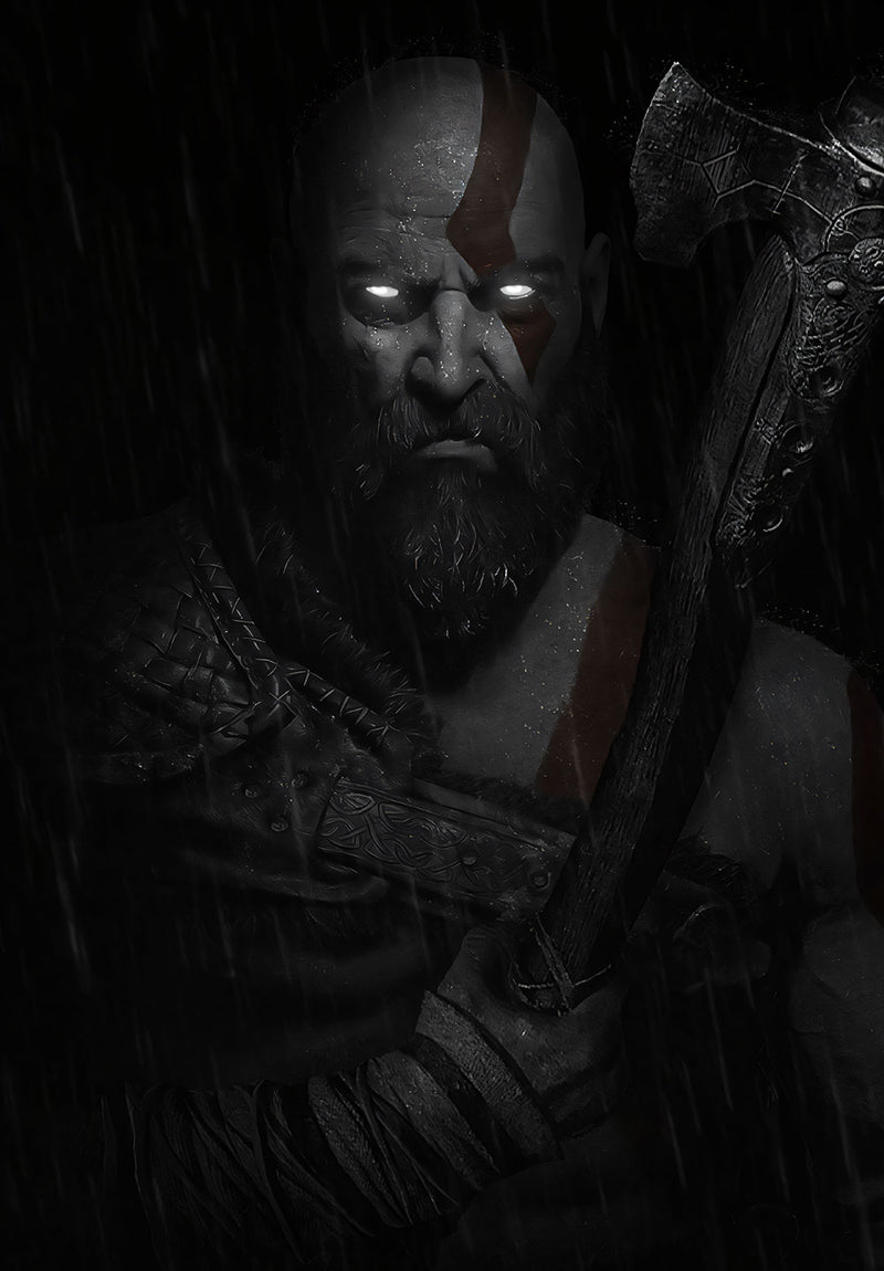 Kratos God Of War gaming metal poster design 06 on stainless steel by Chromaplate