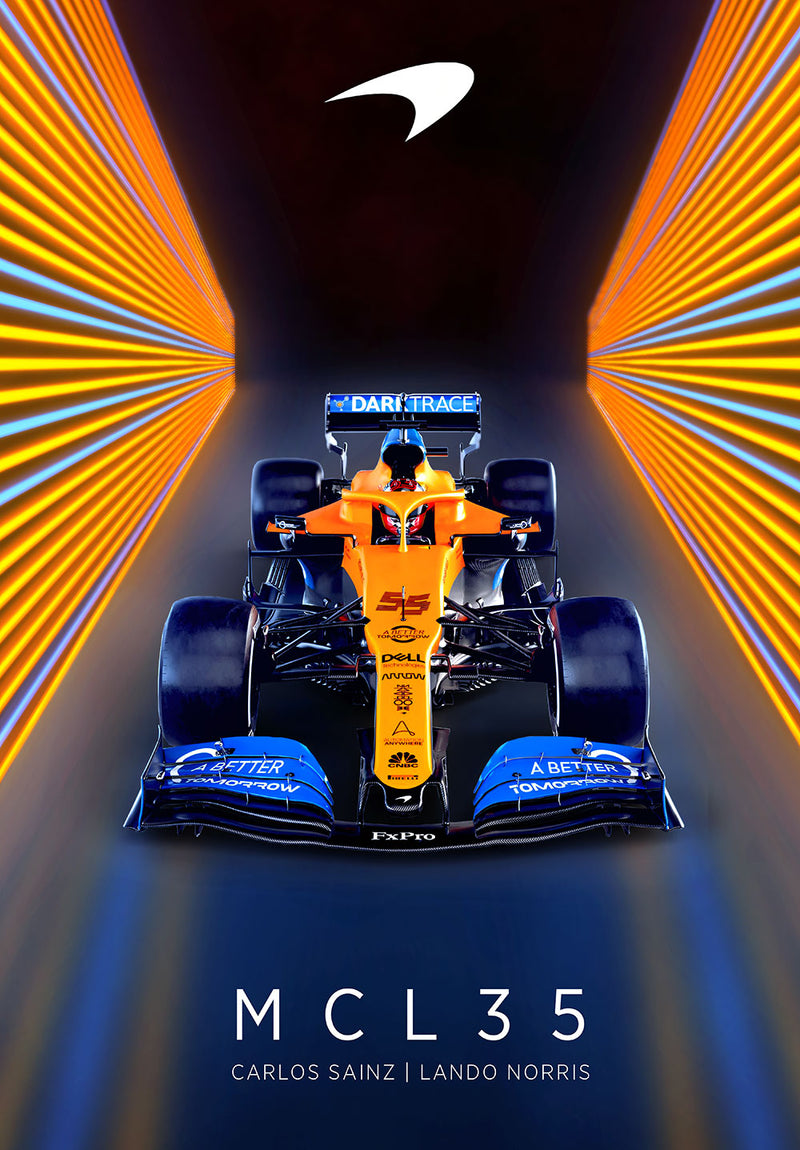 McLaren Formula 1 car metal poster design 02 on stainless steel by Chromaplate