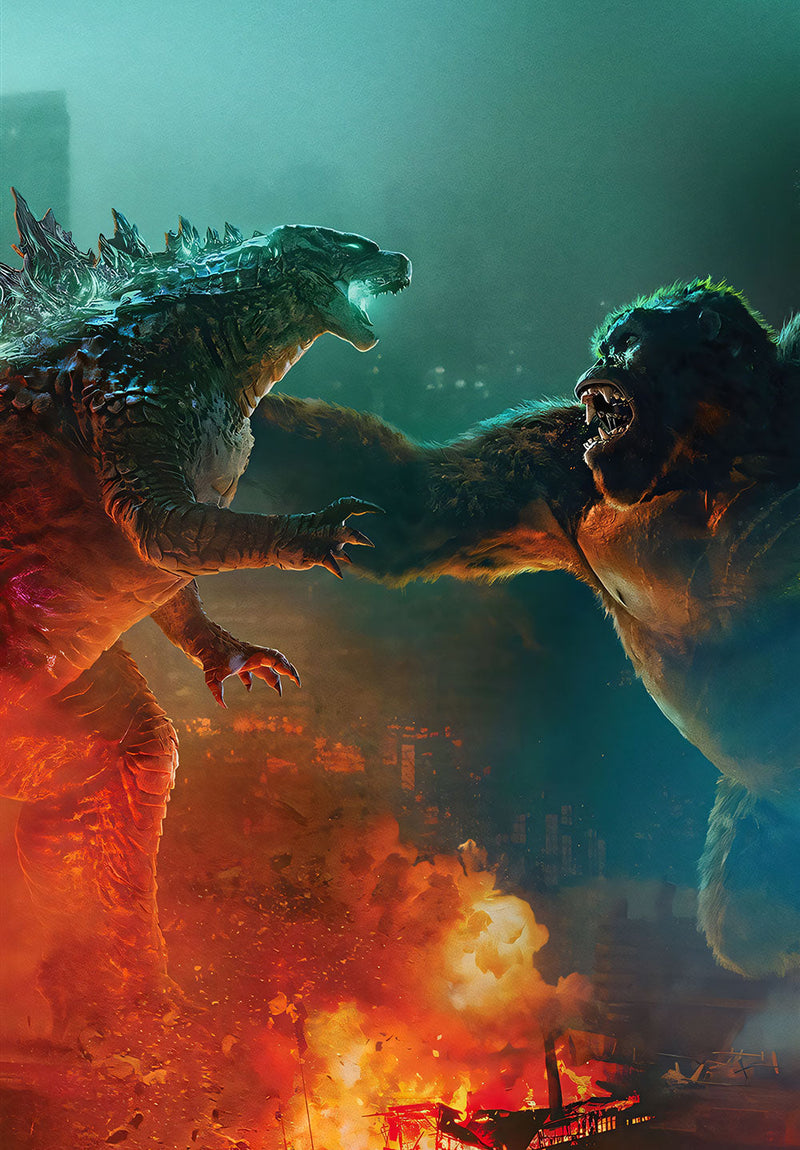 Godzilla VS King Kong movie metal poster design 02 on stainless steel by Chromaplate